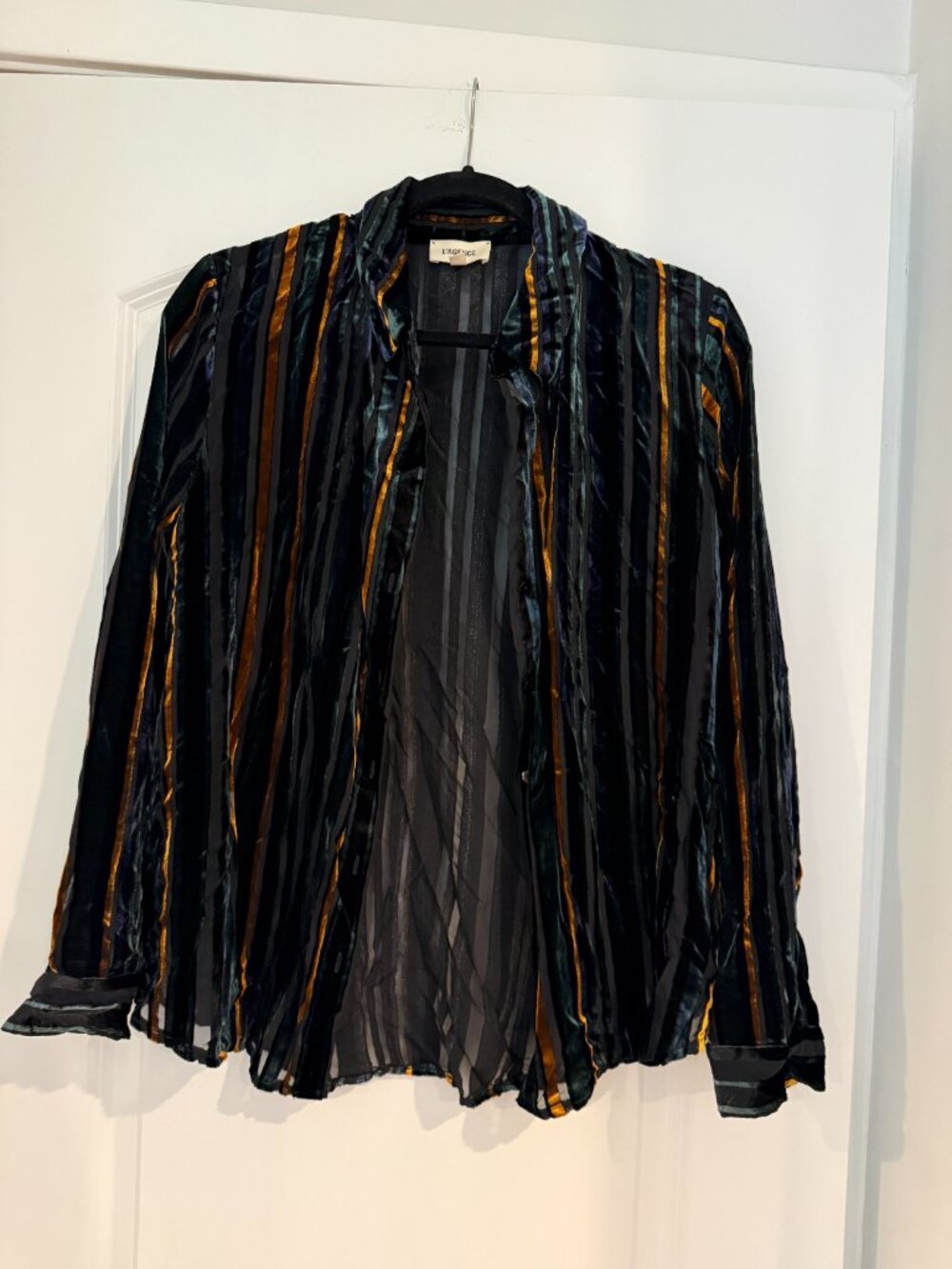 L’AGENCE Size Medium Velvet Striped Button-Up Blouse - Picture 3 of 7